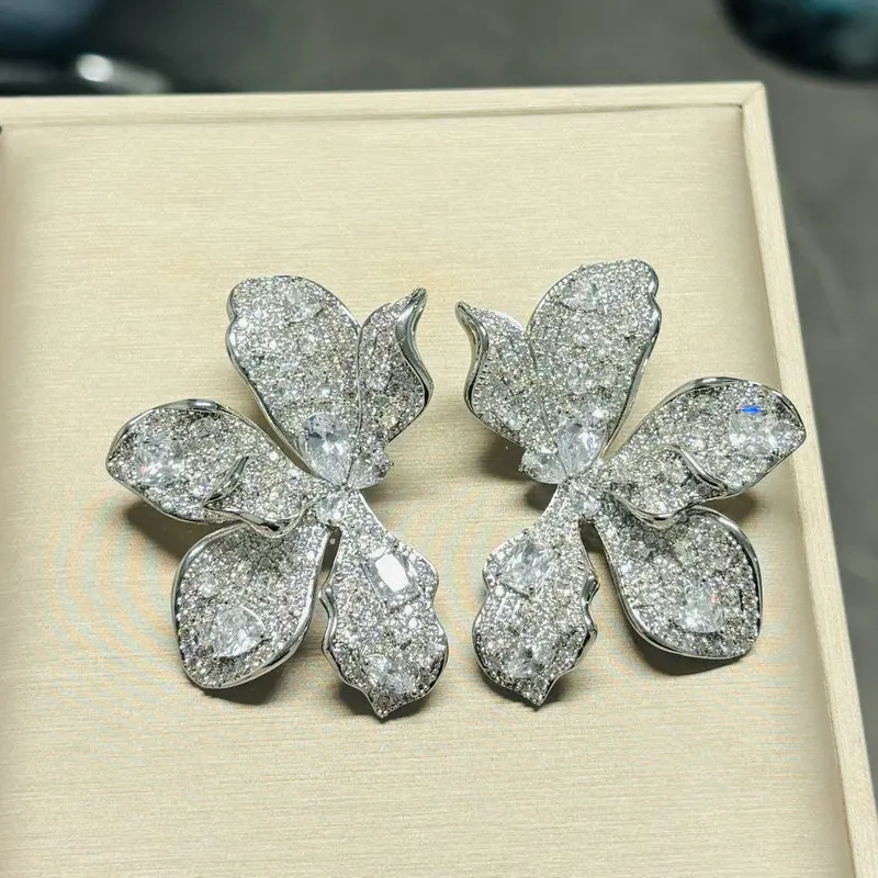

Bilincolor Cubic Zirconia Big Flower Earring for Women Wedding