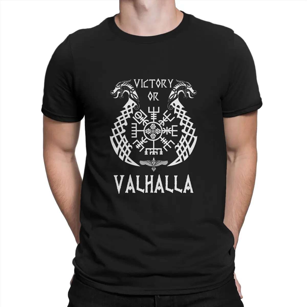 Funny Victory or Valhalla Viking T-Shirt for Men Crewneck Pure Cotton T Shirts Valknuts Short Sleeve Tee Shirt Original Clothing