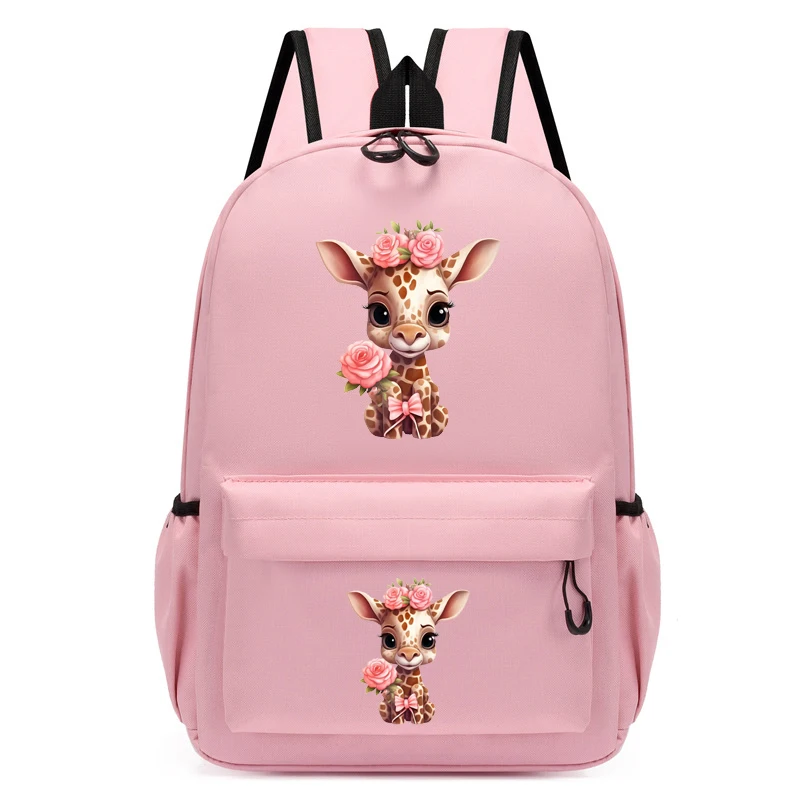 Children Bagpack Pink Giraffe Wearing Flowers Girl Backpack Kindergarten Schoolbag Kids Anime Girl Bookbag Travel School Bags