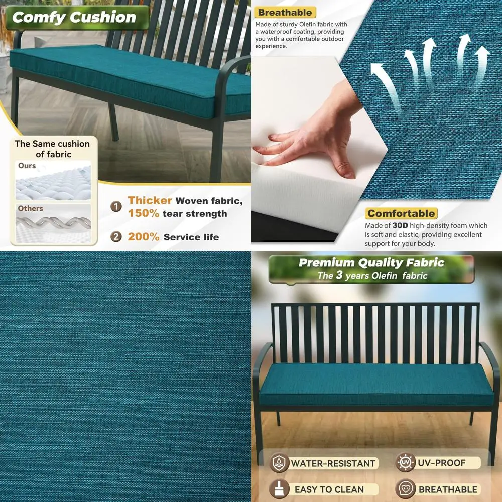 

Waterproof Outdoor Bench Cushion, Olefin Fabric with Removable Cover, Fade-Resistant for Patio Furniture, 42x18/48x18/59x18