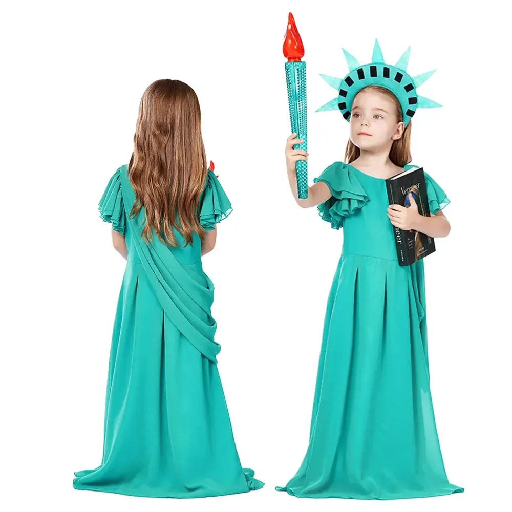 

Halloween Children's Day PartyStatue of Liberty Cosplay Costume Ancient Greek Goddess Robe Set Cute Girls American Fancy Dress