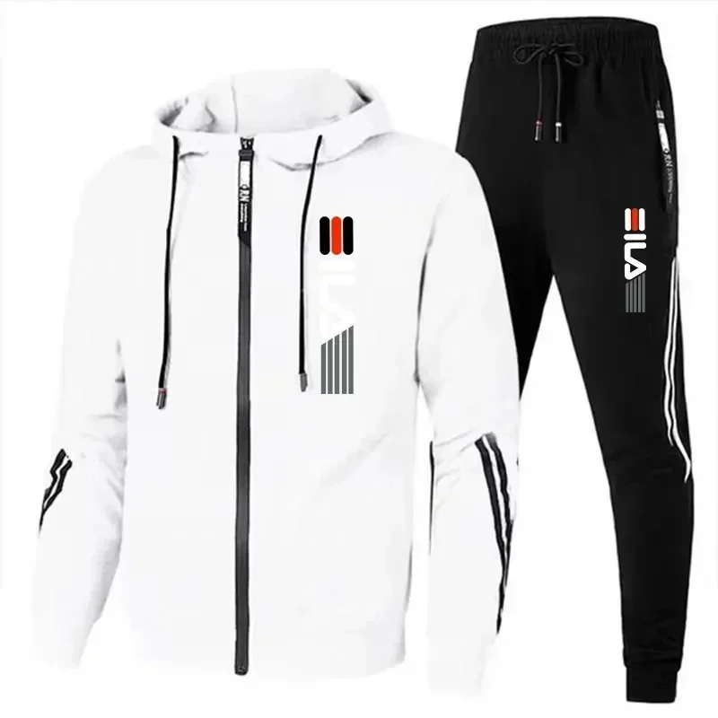 Nieuw lente- en herfstcasual trainingspak met capuchon voor heren, modieus joggingjack met capuchon voor heren + broek, tweedelige set