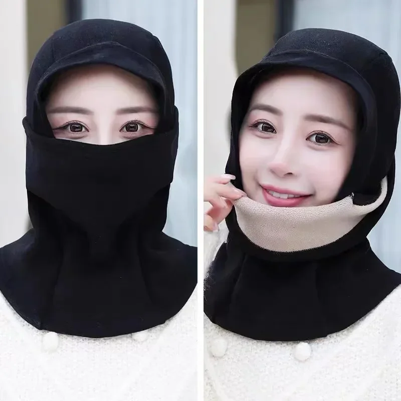 

New Winter Women Balaclava Hat Pompom Thicken Warm Windproof Hat Face Neck Warm Windproof Cycling Ear Mask Thermal Beanie Hat