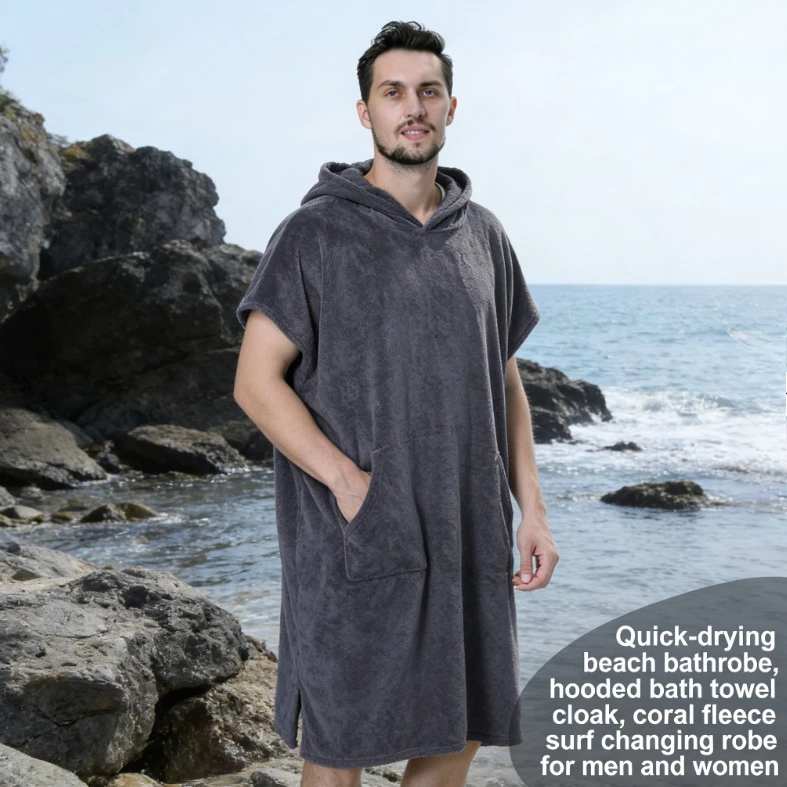 

Быстросохнущий пляжный халат с капюшоном, полотенце-накидка из кораллового велюра, халат для переодевания после серфинга для мужчин и женщин, гидрокостюм для плавания
