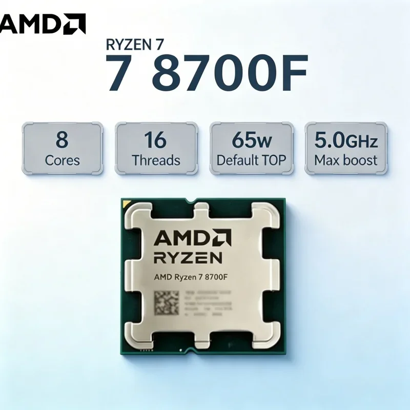

AMD Ryzen 7 8700F Zen4 Architecture Desktop CPU 8C 16T 5.0GHz Boost 16MB L3 Cache AM5 DDR5 65W 4nm No Integrated Graphics