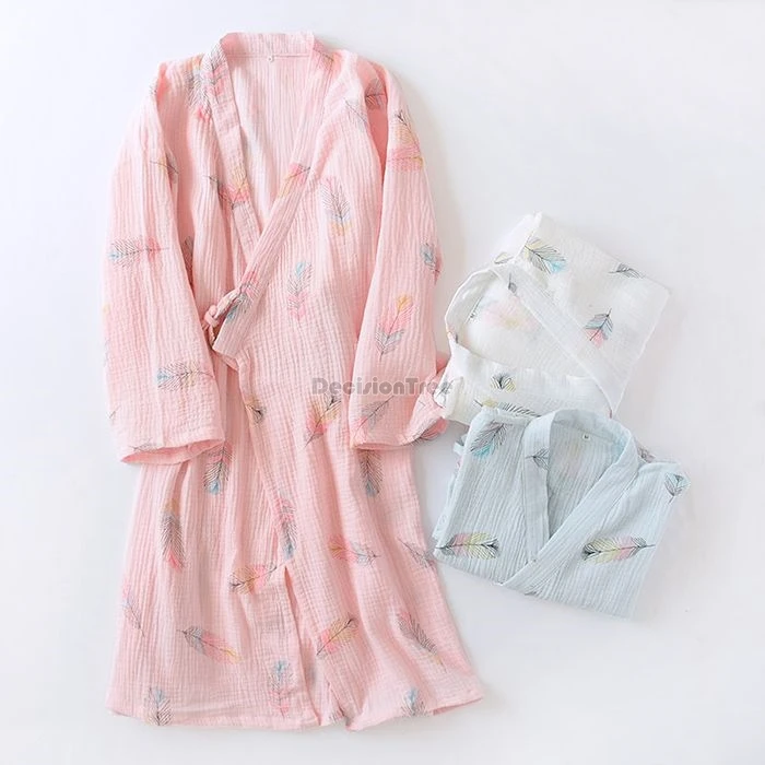 2025 summer japan style printed loose bathrobes pure cotton pajamas nightgowns, lace-up kimonos yukata cross collar pajamas robe
