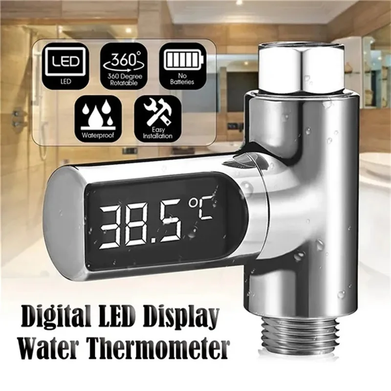 LED Display Digital Shower Thermometers ℃/℉ Bath Temperature Monitor 360° Rotatable Water Thermometer for Baby Shower Water Temp