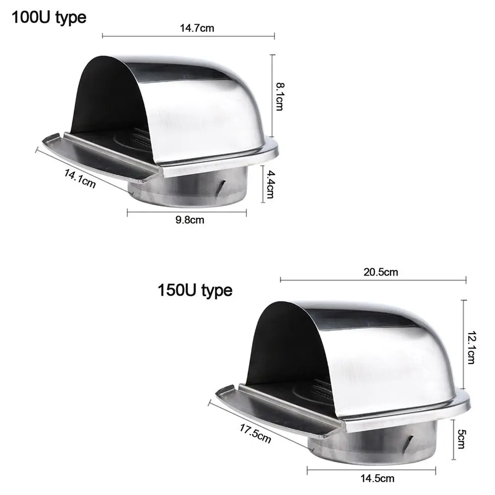 دائم الفولاذ المقاوم للصدأ الجدار الخارجي تنفيس الهواء مكافحة الطيور وفتحات الفئران غطاء مقاوم للماء 100/150 مللي متر شبكات التهوية مجاري الهواء