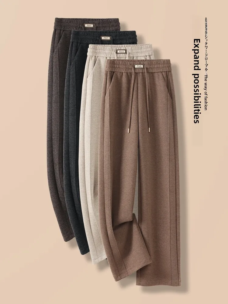 

Женские брюки с высокой талией и широкими штанинами, осенне-зимняя новинка, из ацетатной шерсти, прямые, повседневные, комфортные, хорошо сидящие брюки