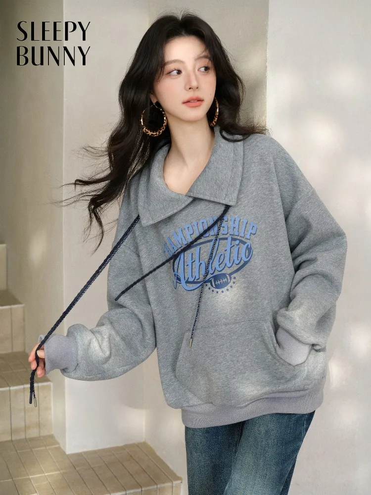

Vintage Printed Sweatshirt for Women Oversized Casual Lady Pullover Soft Comfy Collar Top for Retro Athletic Daily Outfits Wear