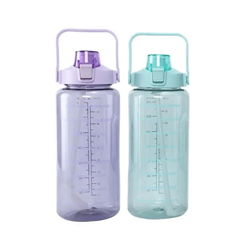 

2 Liters Straw Plastic Water Bottle Large Portable Travel Bottle Sports Fitness Cup High Value Big Fat Cup Adult Universal