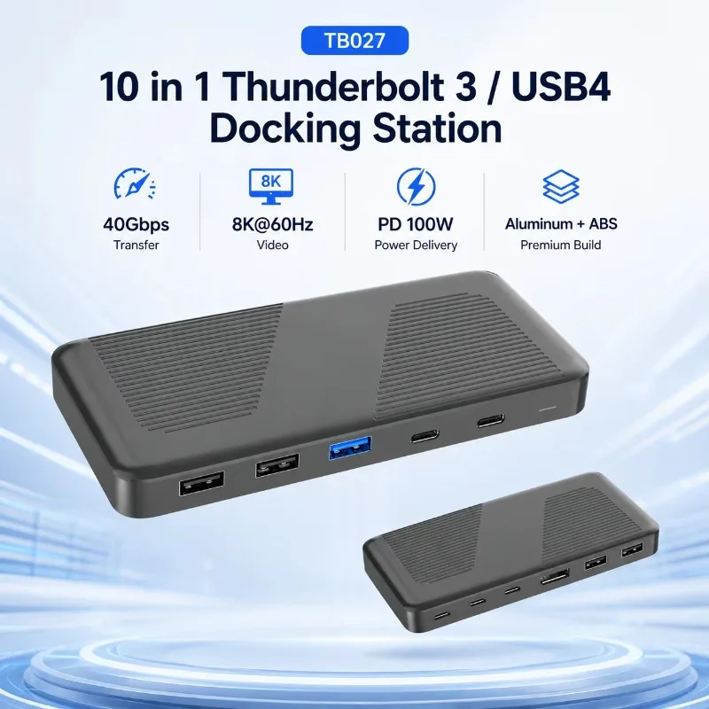 

10-in-1 Thunderbolt 3 Dock 40Gbps 8K+60Hz DP, 100W PD, USB Hub for Laptops