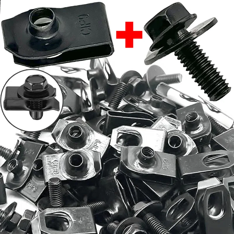 Universal Car U-nut Clips Fastener Metal Bolts Screw Fender Bumper Buckle Rivet Screws U-Type Clips Car Accessories