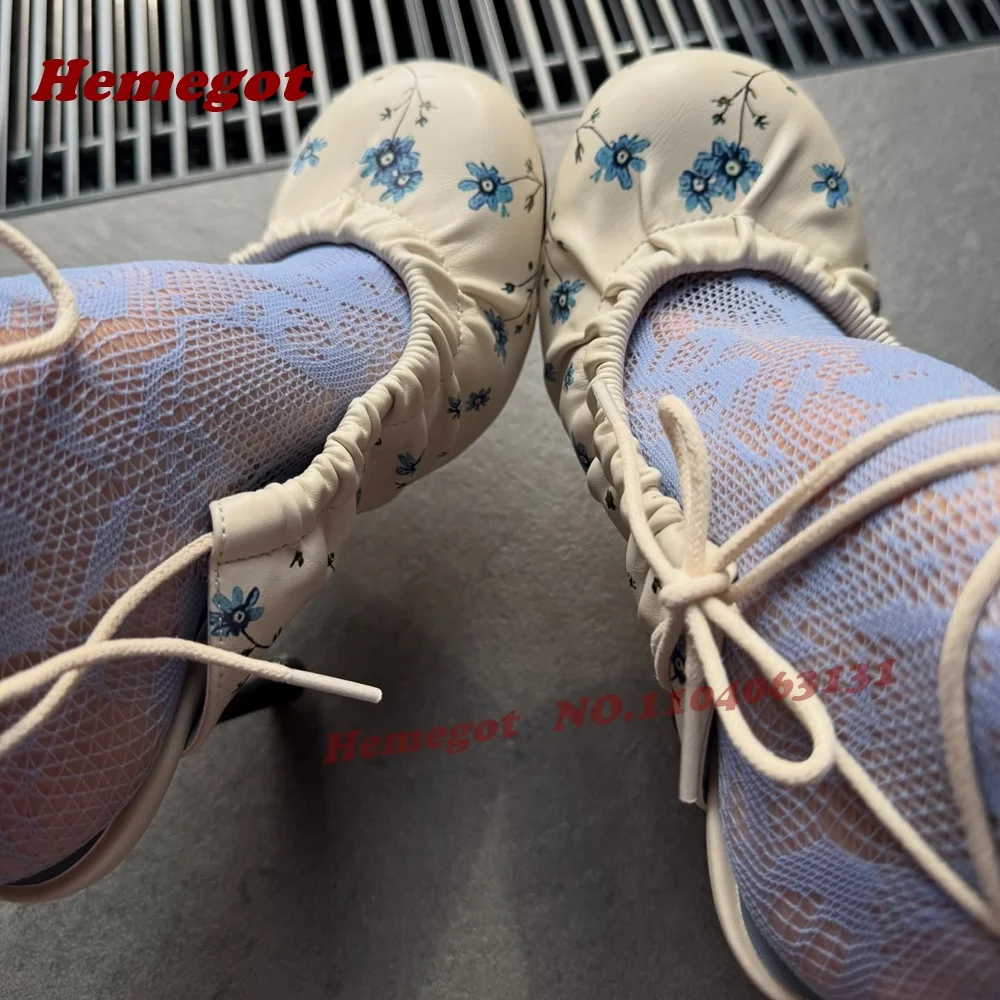 

Blue Flower Cross Strappy Sandals Round Toe Slingback Stiletto Heels Women's Sandals Lace-Up Summer Splicing Casual Shoes 2026