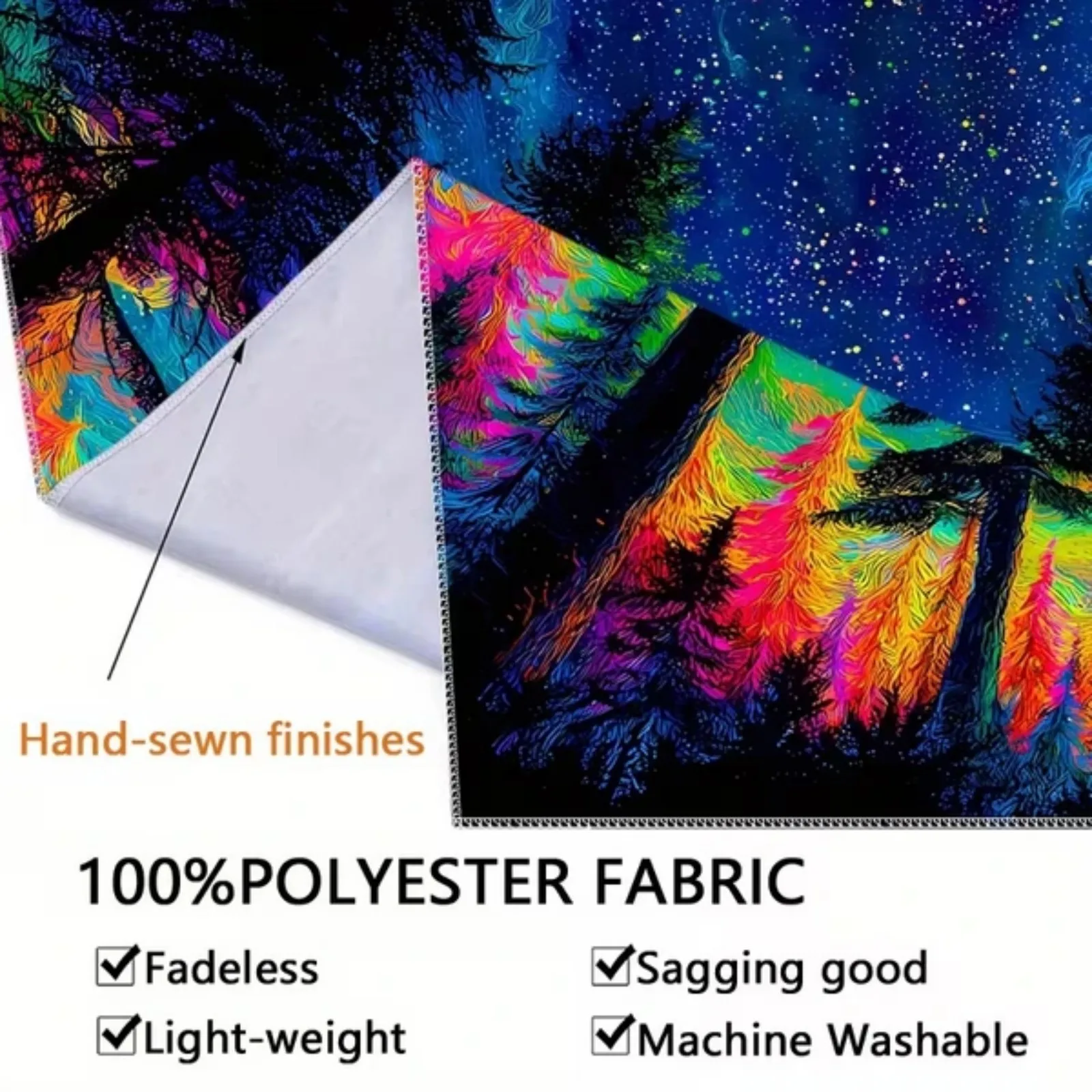 1pc UV Glow in the Dark Tapestry - Starry Sky Forest Fluorescent Wall Hanging, Large Peach Light Beige Fabric with Hand-Stitched Edges, Wrinkle-Resistant Indoor Decor for Bedroom, Bedroom Wall Decor