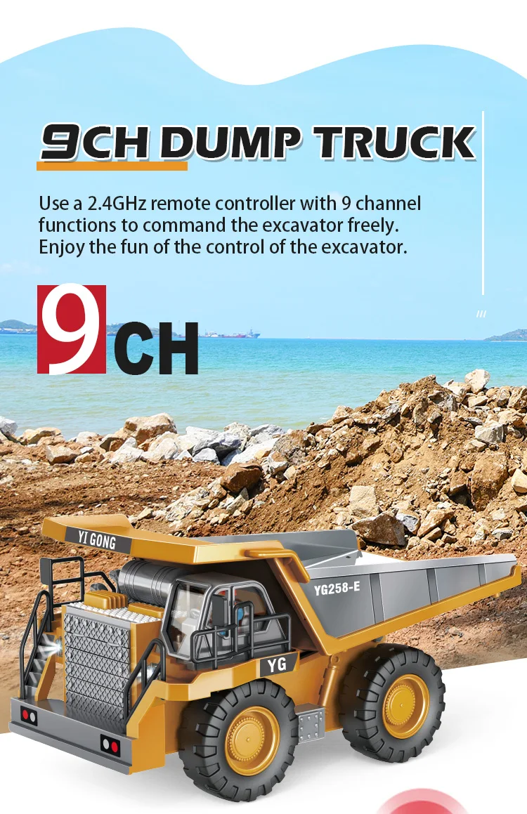 Camión volquete RC Huina 1/14 10CH 2.4GHz Camión de construcción con control remoto– Curacao