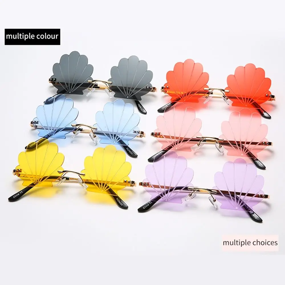 Kacamata hitam tanpa bingkai bentuk bunga, kacamata pelindung terik matahari logam unik bentuk bunga untuk alat peraga foto, pesta