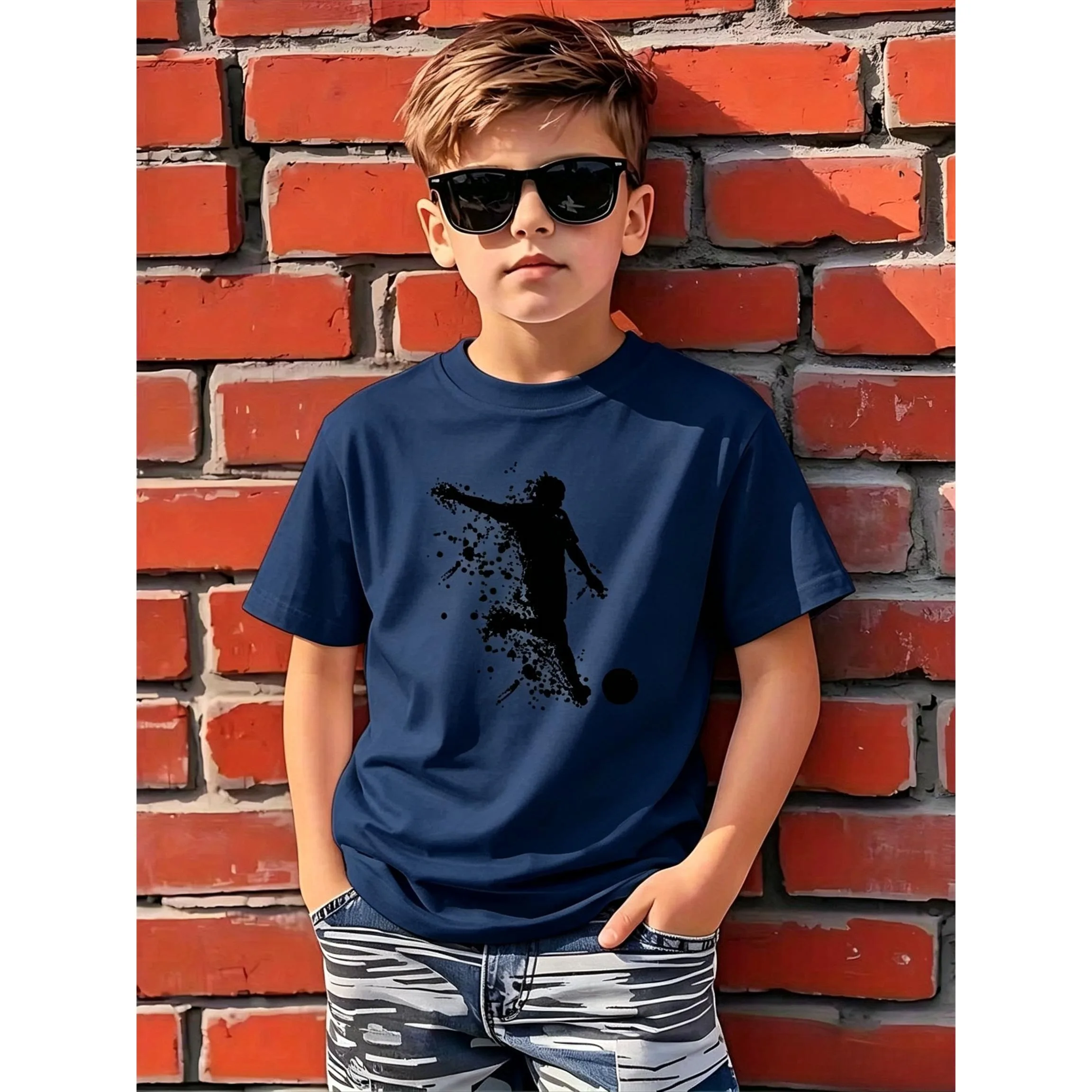 Brand Boys Girls Short Sleeve T-Shirt Casual Sport O-Neck Tee Street Fashion Print Top for Daily Outdoor Parkour Activities