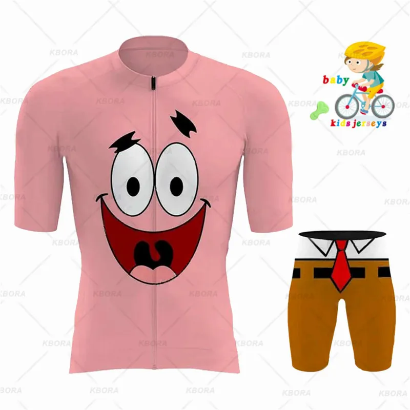 KBORA Children's comics Summer Cycling Short Sleeve Set MTB Bicycle Shirt Bicycle Bib Shorts Road Car Breathable Short Sleeve