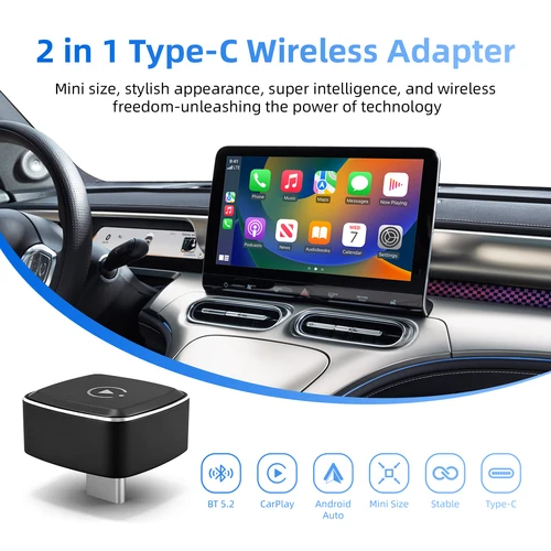 Adaptador inalámbrico CarPlay Dongle inteligente Android para coche con cable tipo c de fábrica, adaptador inalámbrico CarPlay 2 en 1 y Android Auto