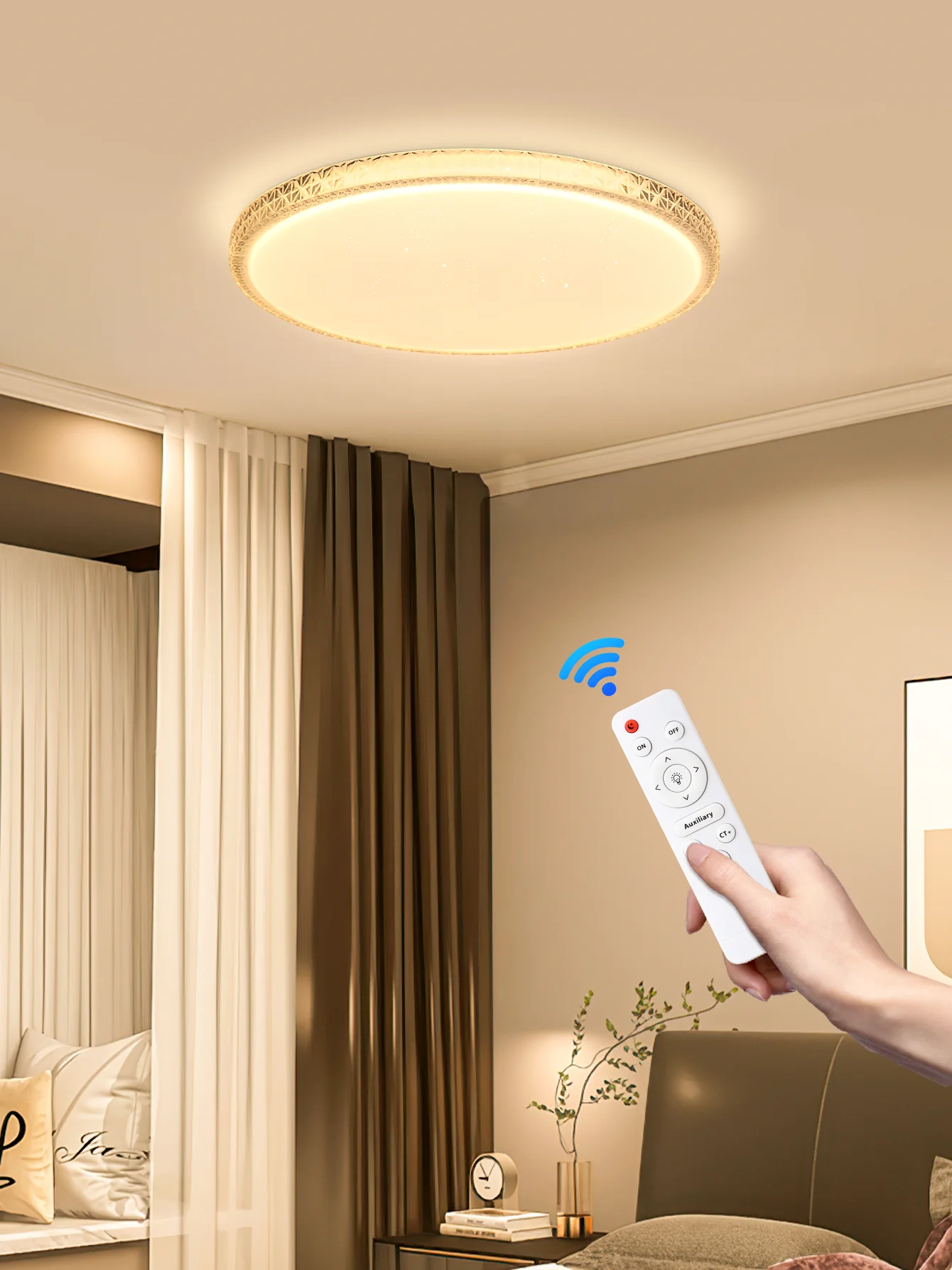 Crystal Star LED Ceiling Light, 50W/70W 5000LM Dimmable with Remote Control, 50,000-Hour Lifespan for Large Living Room/Bedroom