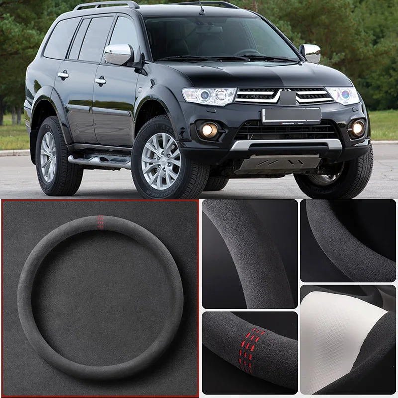 Alcantara Anti-Slip Black Suede Leather Car Universal Steering Wheel Cover For Mitsubishi Pajero Car Accessories