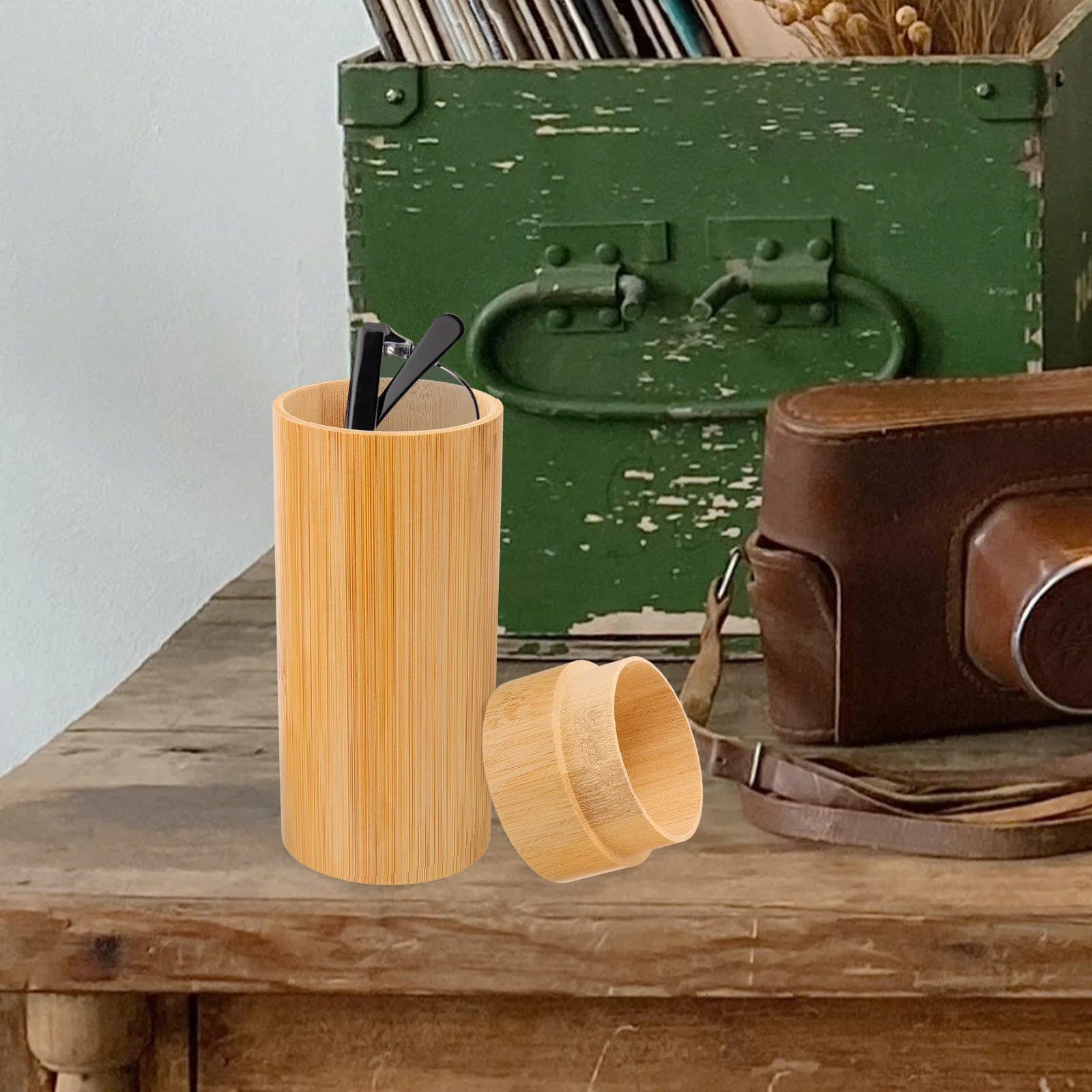 

Vintage Bamboo Eyeglasses Box Portable Sunglasses Storage Box Durable Glasses Organizer Travel Case Sunglasses Organizer