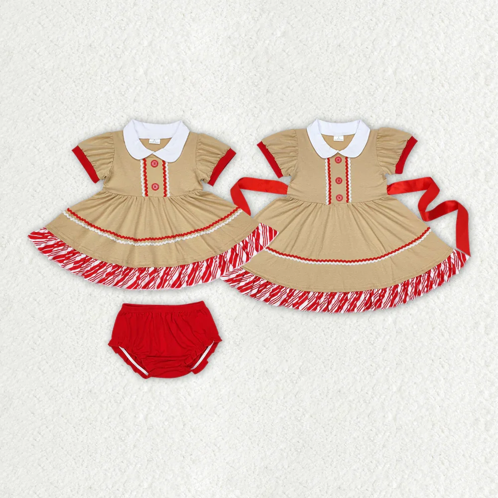 

GSD1389 Wholesale Matching clothes girls dresses Winter Christmas short sleeve dress Boutique Children baby brief sets