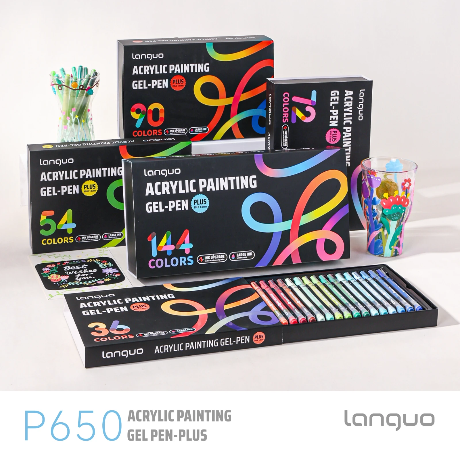 Languo 144 Color Painting Gel Pen Set 1.0mm Fine Tip Journal Pen Plus Colorful Fluorescent Gel Pen for Doodling, Handwriting, Watercoloring, Large Capacity, Strong 3D Effect/Strong Layering Effect, Suitable for Diaries, Greeting Cards, DIY Art Creation