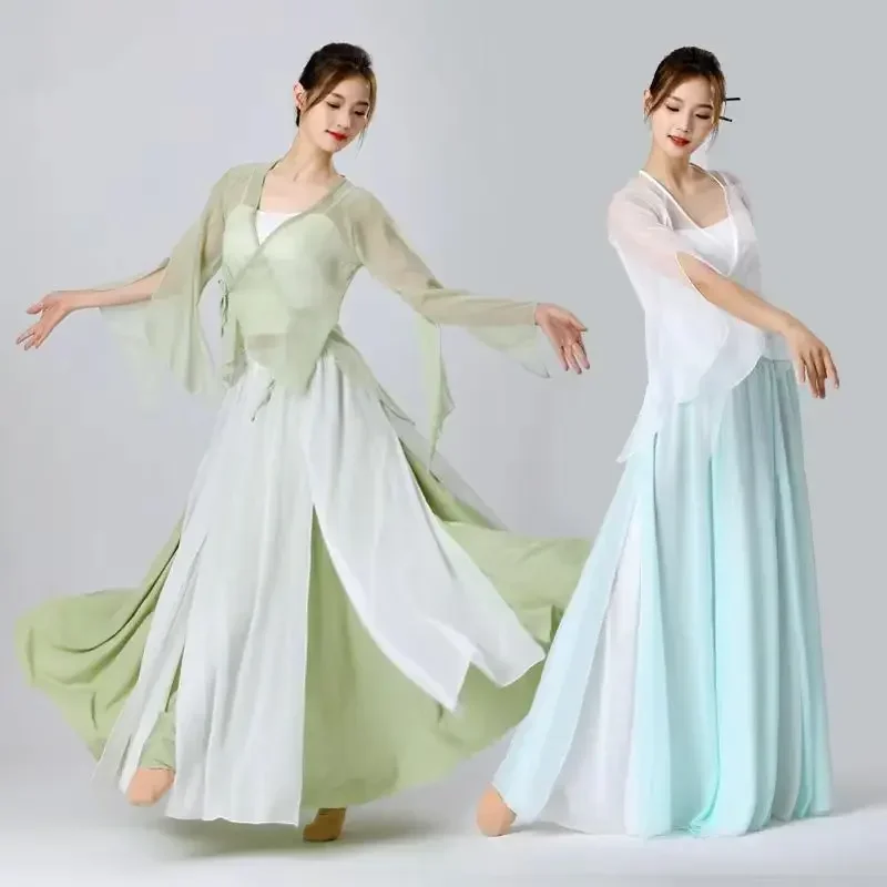 

Flowy Chiffon Cardigan White Transparent Classical Dance Blouse Long Water Sleeve Body Rhyme Clothes New Chinese Tradition