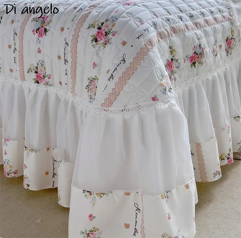 Cotton Quilted Bedspread, Floral Wrap Around, Ruffle Lace, Bed Skirt, Sheet, Pillowcase, European Style, New Style, 270x250cm