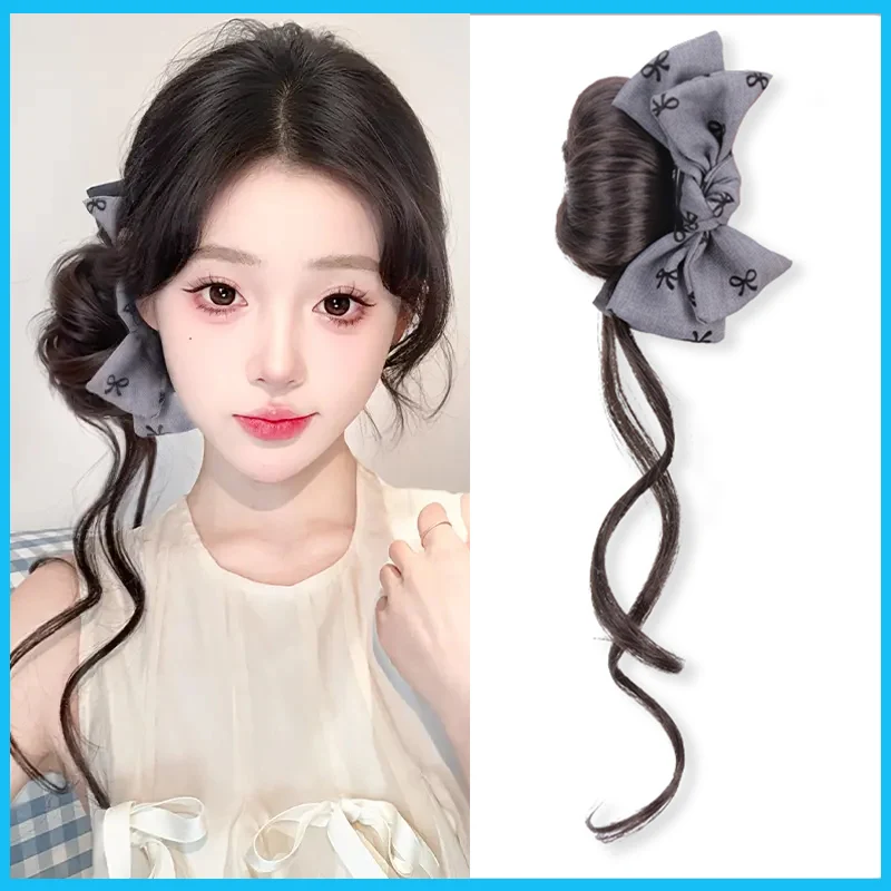 

Pill head wig female natural simulation grasp clip bow dragon beard pill head increase hair volume fluffy coiffure artifacts