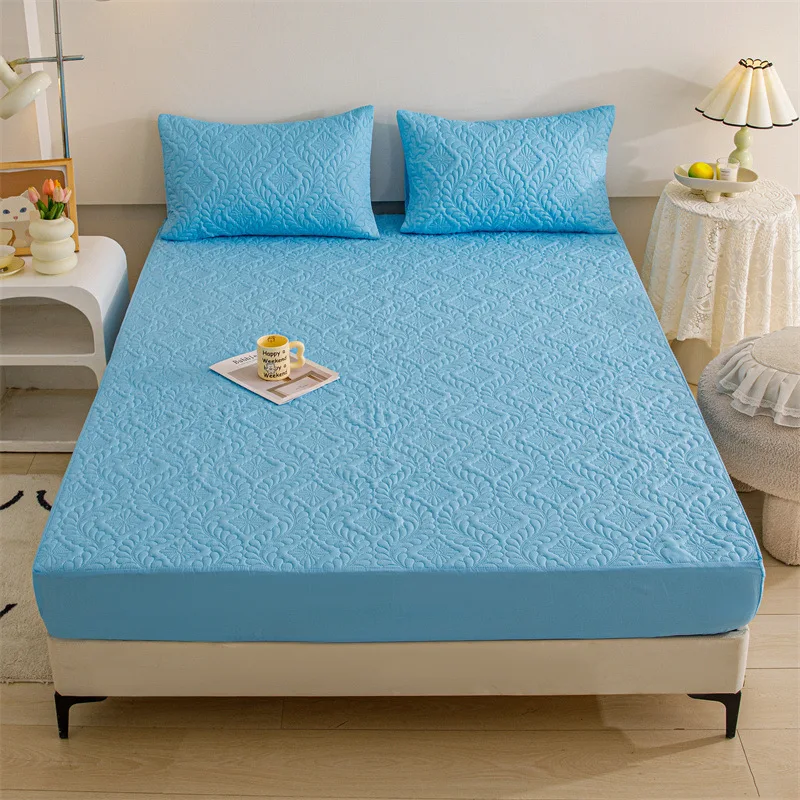 1 piece of all-season quilted waterproof bed skirt full-coverage anti-leakage mattress protector and bedsheet set.