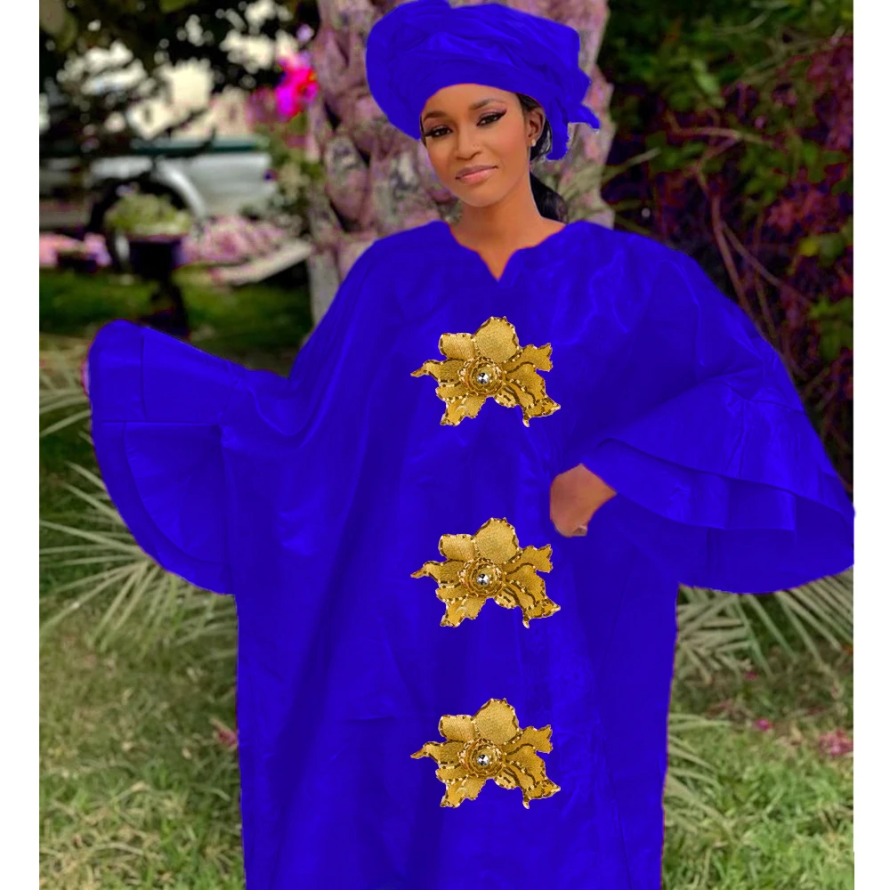 Original Bazin Riche Dresses For African Women Traditional Party Wedding Top Quality Dashiki Robe Outfits With Headscarf Set