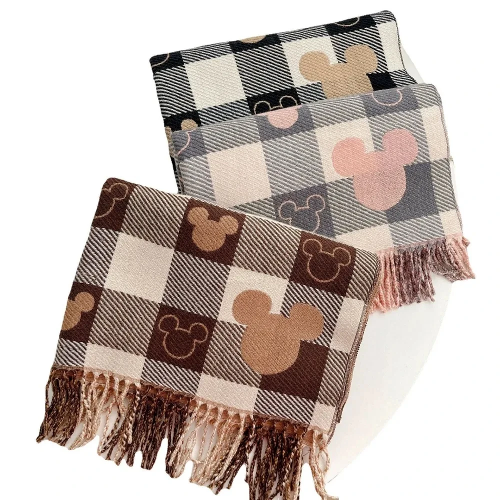 Disney Scarf 2023 Winter New Bear Head Scarf Women\'s Double-sided Shawl Imitation Cashmere Retro Foreign Style Fashion All-match