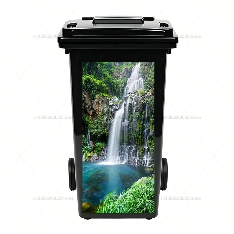 Plant Landscape Painting Trash Can Stickers, Outdoor Trash Can Stickers, PVC Waterproof Decorative Stickers