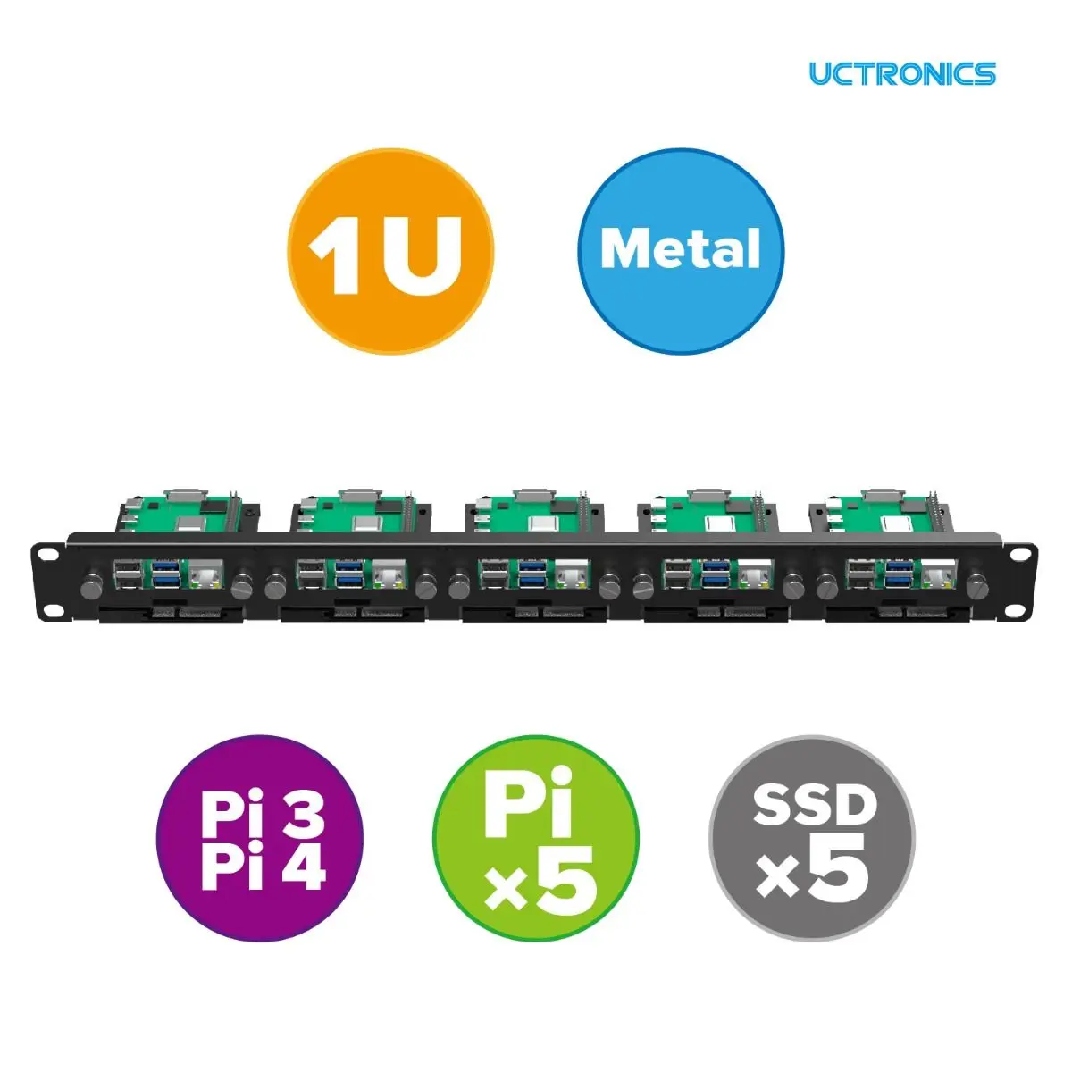 Imagem -02 - Raspberry pi Rackmount Suporte Ssd para Qualquer Ssds de 2.5 Segure até Placas Raspberry pi 4b Frente-removível Uctronics1u