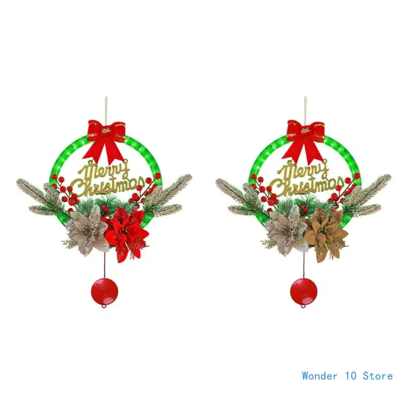 

Bowknot Berries Christmas Wreath 2023 LED Lighted Hanging Garlands for Front Door Home Party Decorations New Year Gifts