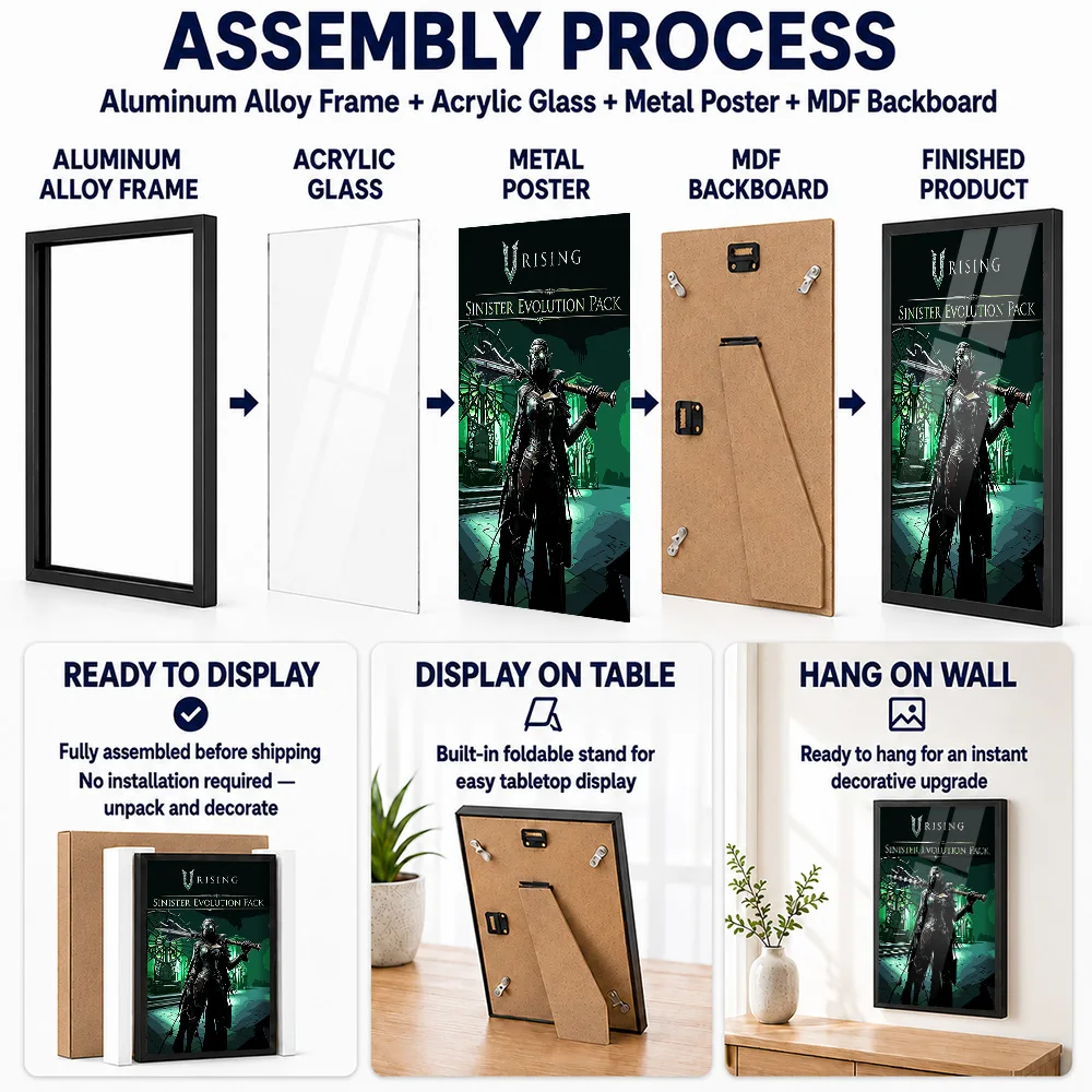 V Rising Sinister Evolution Pack Framed Metal Poster Personalized Hero Tribute Wall Art Created For Players To Style Game Room
