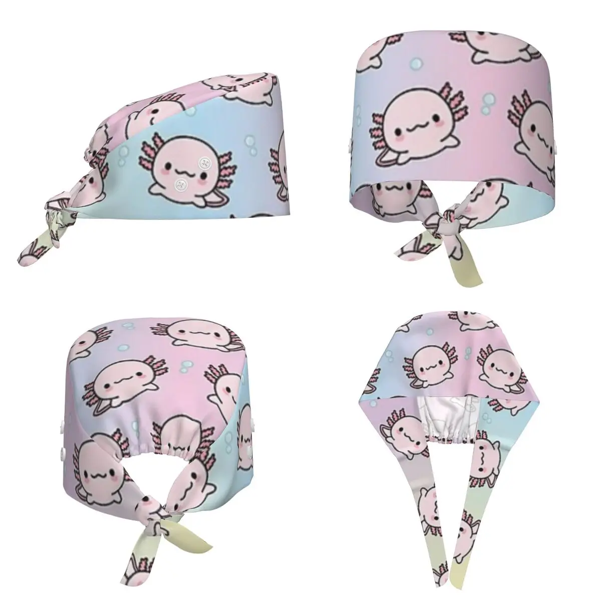 Cute Axolotl Scrub Hat Doctor Working Surgical Cap Unisex Adjustable Nursing Caps for Dentist