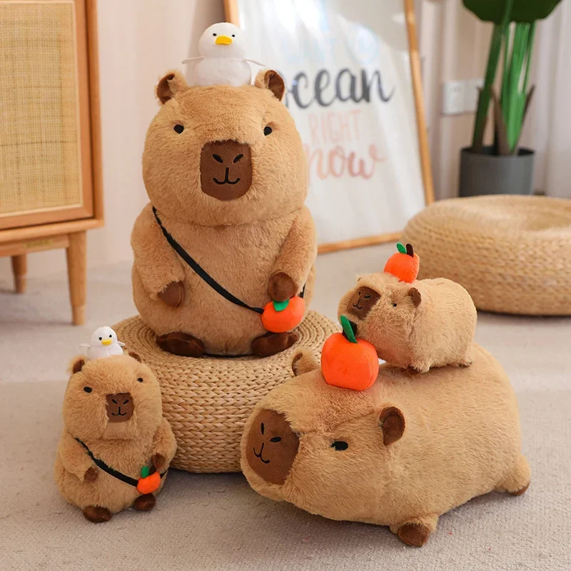 Capybara Plush Toy Simulation Capibara with Fruits Fluffy Doll Stuffed Animals Bubble Pendant Funny Gift for Christmas