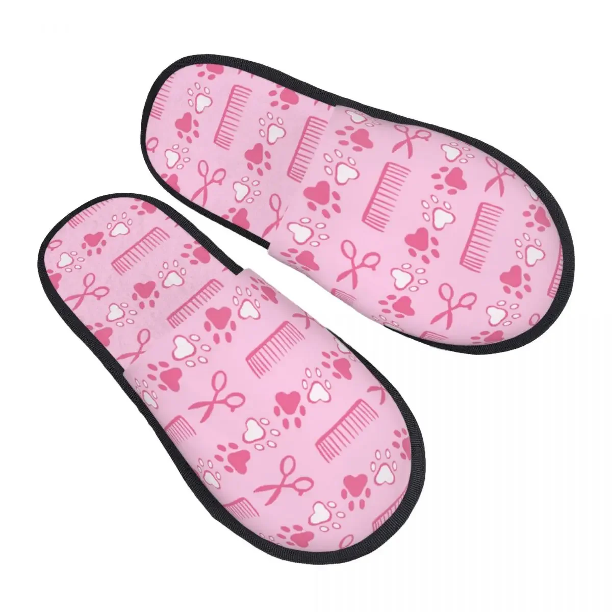 Cute Dog Grooming Paw Prints House Slippers Women Comfy Memory Foam Animal Pet Slip On Hotel Slipper Shoes