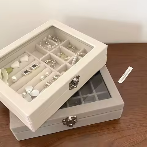 9-Grid Transparent Jewelry Storage Box Necklace Rings Jewelry Display Box Stackable Jewelry Storage Box for Women Girls Gift