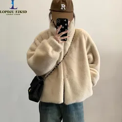 Women's Faux Mink Fur Coat O-Neck Covered Button Jacket Thick Furry Outwear for Autumn Winter New 2026