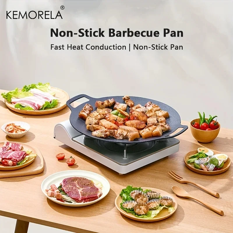 Outdoor Grill Pan Korean Roastig Frying Pan Non-Stick Barbecue Plate Induction Cooker Bbq Baking Tray Camping Kitchen Bakeware