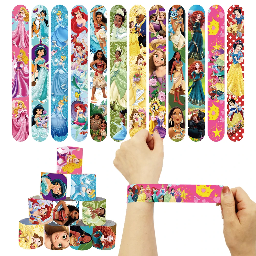 10pcs Slap Bracelets Lilo Stitch Mickey Mouse Princess Frozen Elsa Lion King Winnie Party Supplies Toys Favor for Kids Rewards