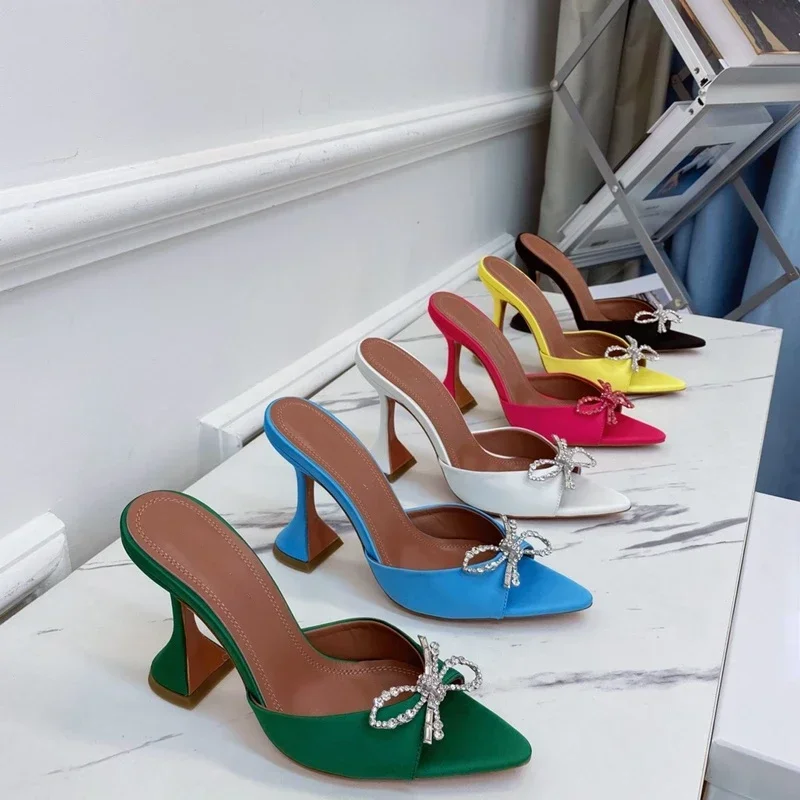 

Rhinestone Bow Sandals Fish Mouth Slippers Female 2024 New Summer Fairy Style High Heels