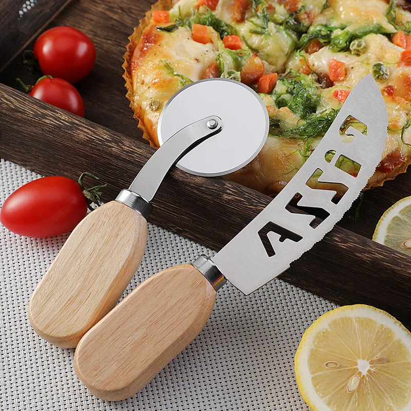 Stainless Steel Pizza Knife with Oak Handle,PIZZA Roller Knife,Sliding Pizza Shovel,Pizza Tool Set, Baking Tools, Pizza Acces