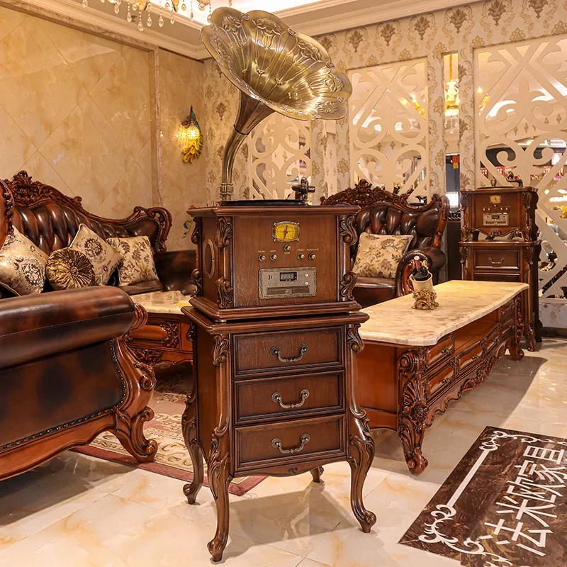 Pemutar rekaman vinil Amerika ruang tamu gramofon, telepon streaming antik, fonograf, speaker besar