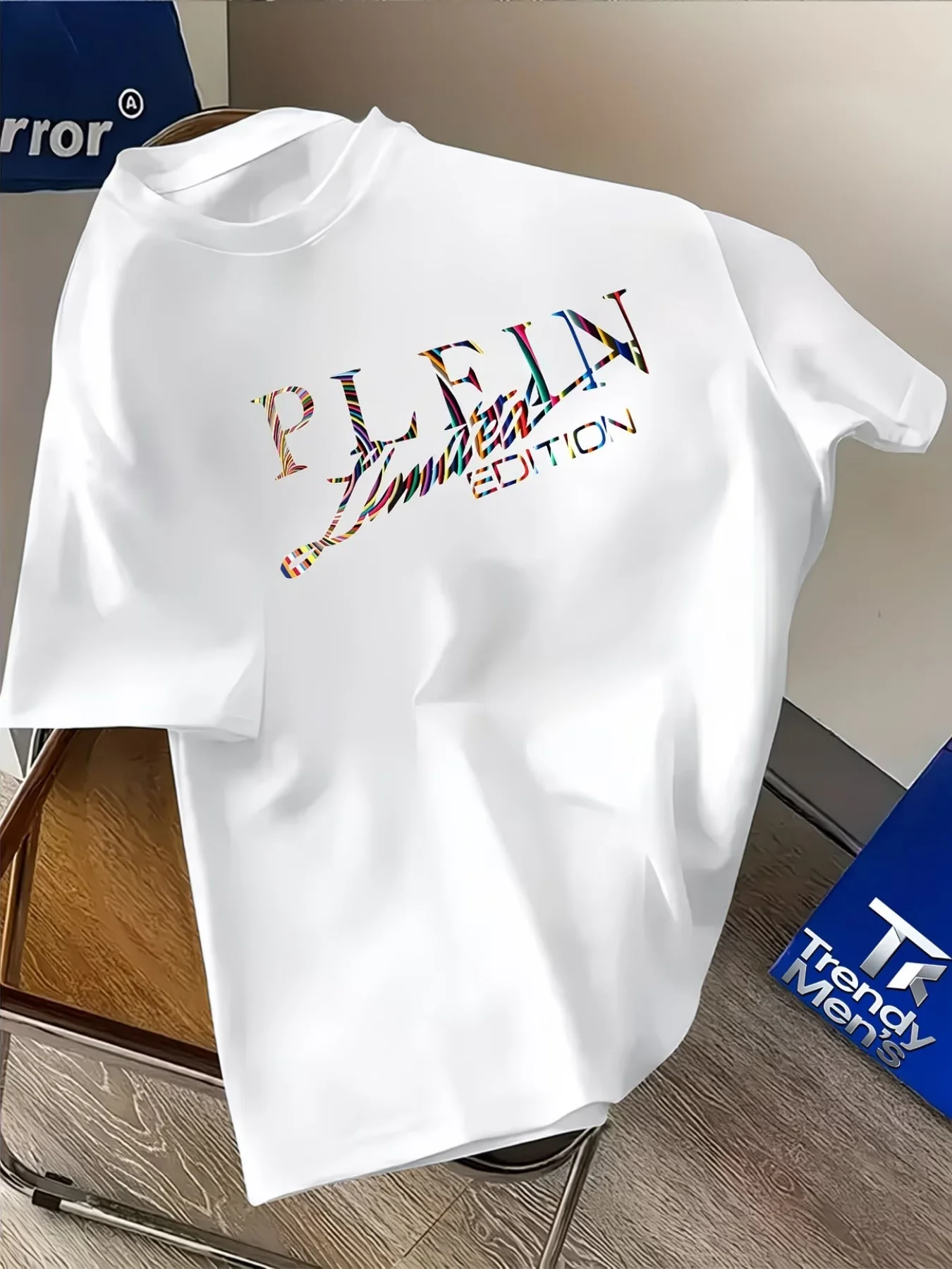 Herren Sommer T-Shirt mit Buchstaben-Print, Rundhals, Kurzarm, Locker Geschnitten, Weich und Bequem, 100% Reine Baumwolle, Outdoor-Oberteil